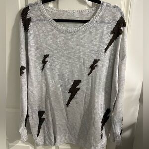 Lightning Bolt Knit Sweater - Gray and Brown - Size Small Womens